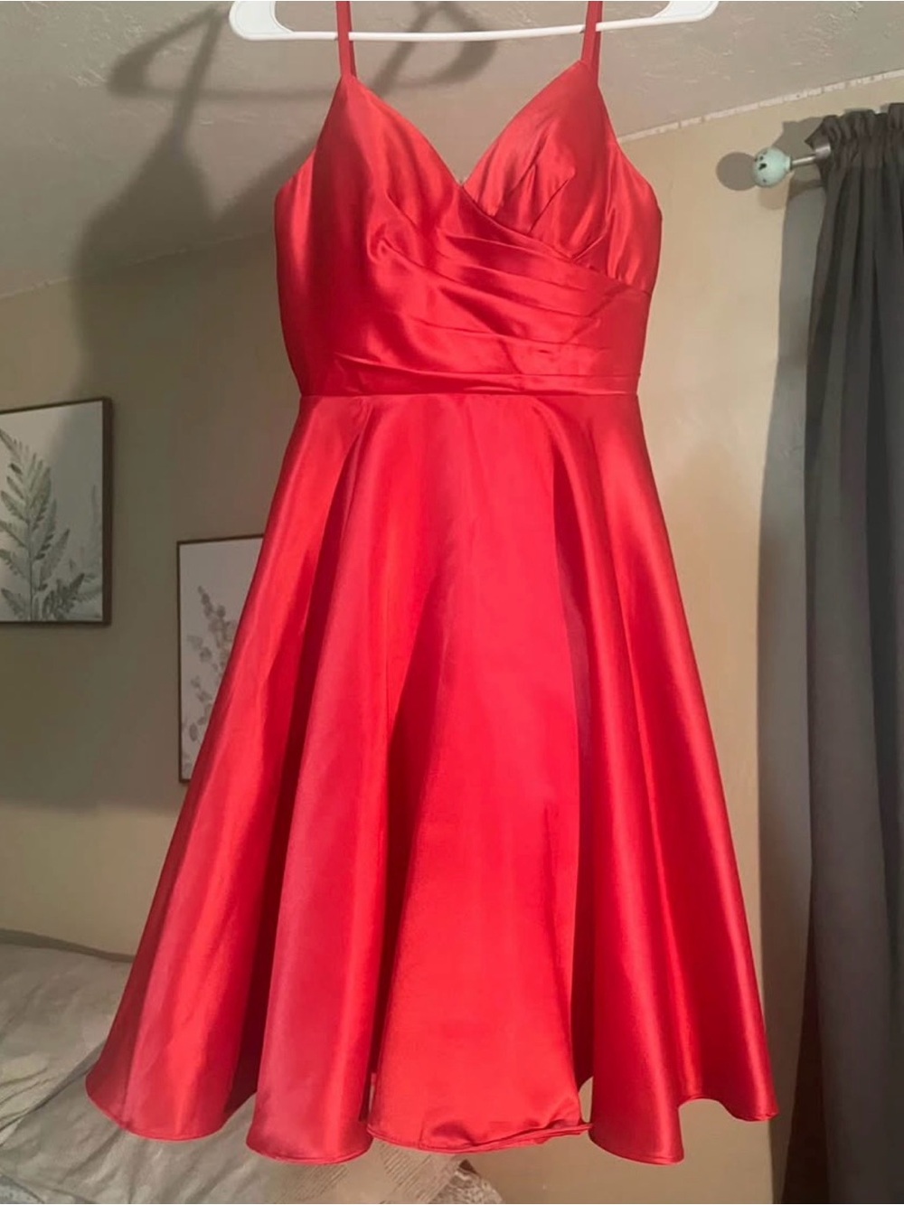 May Queen Red Satin Spaghetti-Strap Flared Mini Dress